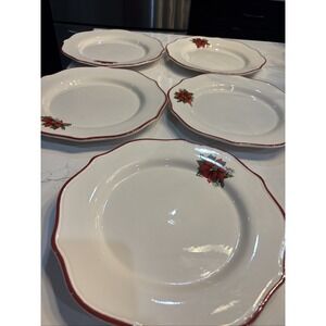 5 - BETTER HOMES GARDENS RED HOLIDAY POINSETTIA DINNER PLATE PORCELAIN 11"  NEW